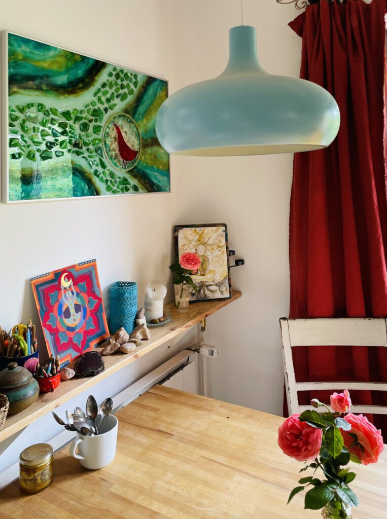 retro stilus lampa felujitott nappali sarok üvegfestmeny