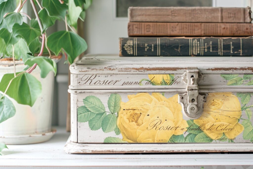 Rose Botanical IOD transzfer A3 mintás doboz könyvekkel