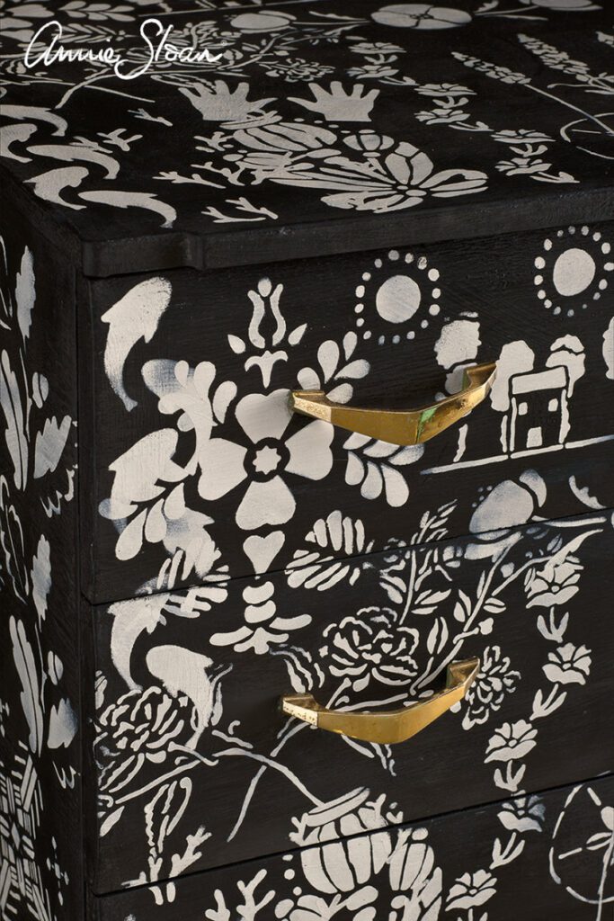 Graphite and Old White graffiti stencil cabinet Graphite Wall Paint monochrome modern style reszlet