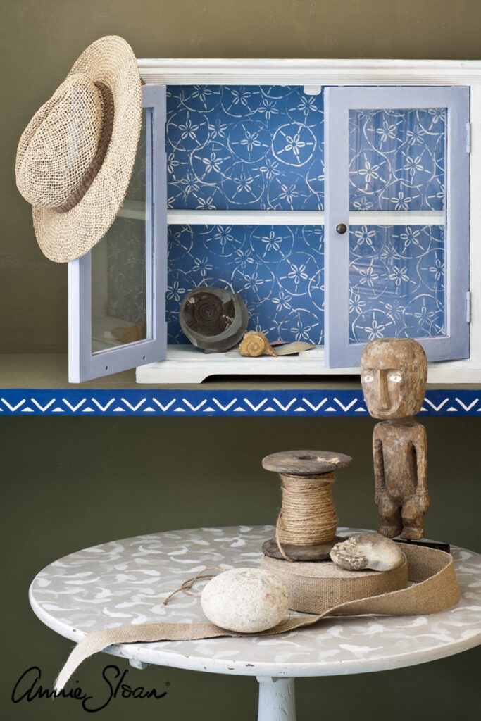 Random stencilezes Annie Sloan modszere diszitett targyak stencil sablonnal