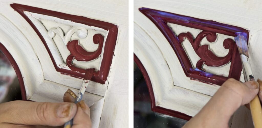 a gold size ragasztó felvitele a felületre füstfólia használata közben