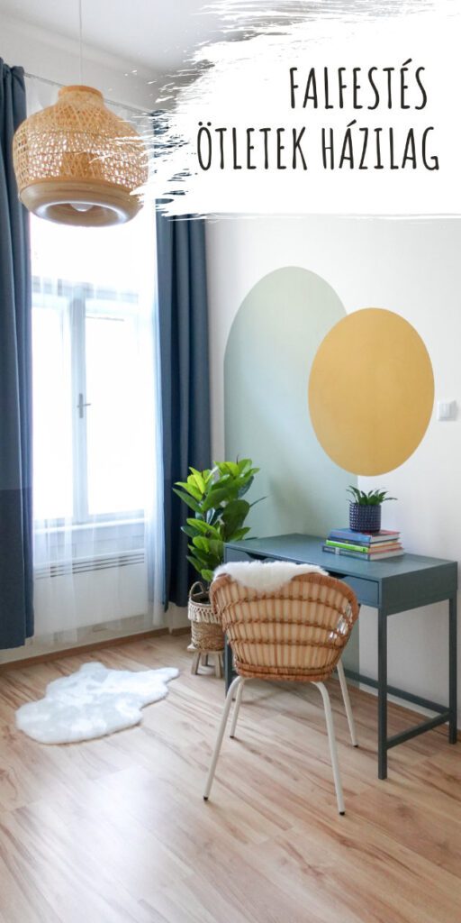 Falfestés ötletek házilag, nappali szoba fehér fala átfestve geometria mintásra Budapesti kislakásban