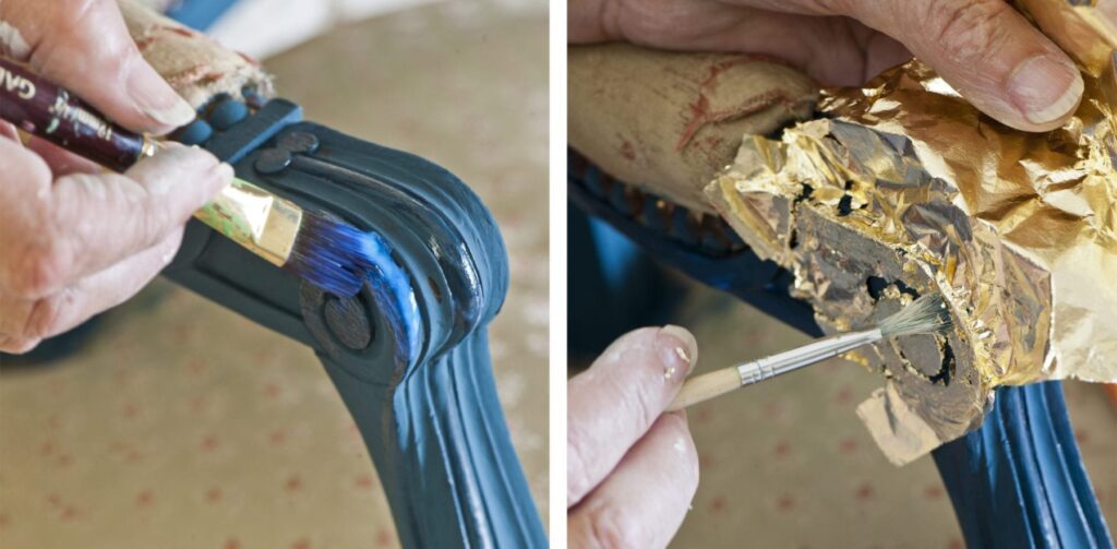 fustfolia hasznalata aranyozott Rococo Toile fotel painted with Chalk Paint by Annie Sloan from Colour Recipes published by Cico photos by Christopher Drake 3