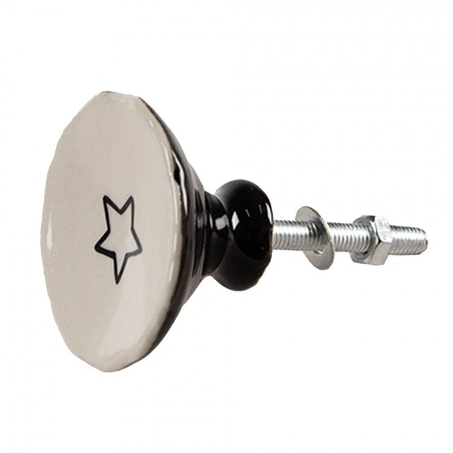 Bútorgomb bézs alapon 1 1 fekete csillag vonalas kerámia