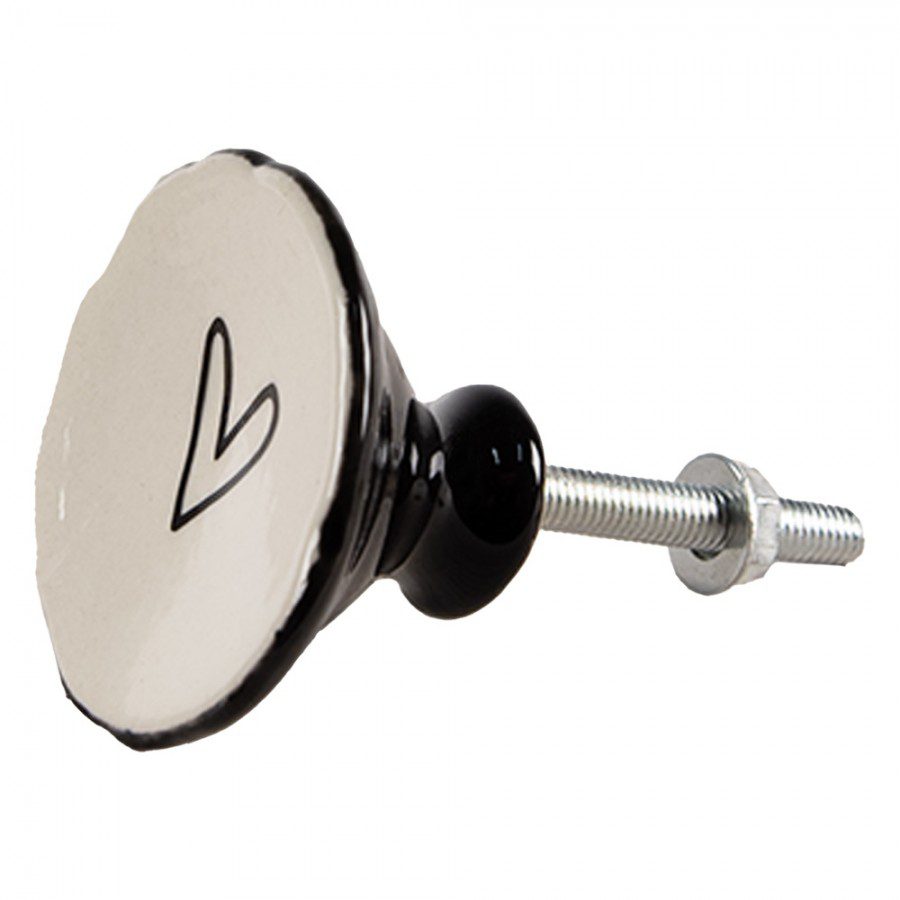 Bútorgomb bézs alapon 1 1 fekete szív vonalas kerámia