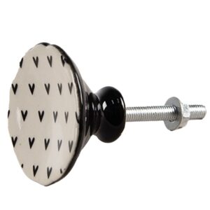 Bútorgomb bézs alapon fekete kis szívek kerámia