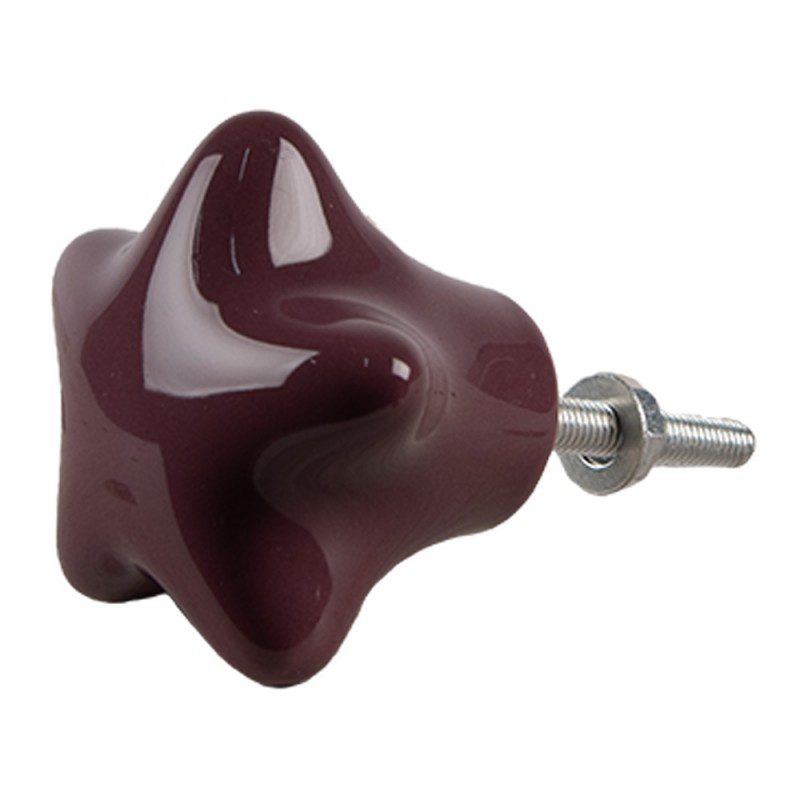 Bútorgomb bordós csillag rusztikus kerámia