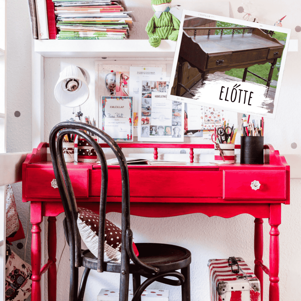 Átfestett bonanza íróasztal előtte utána