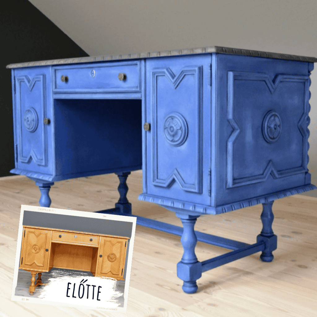 Átfestett koloniál íróasztal előtte utána