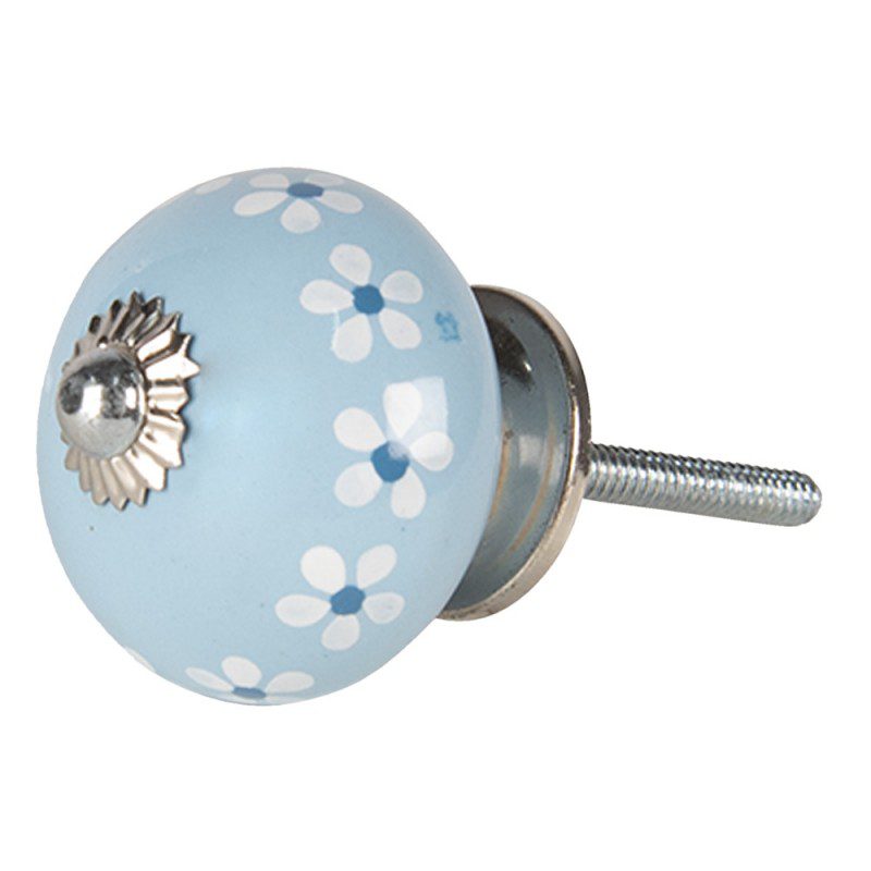 64507 Bútorgomb kerek világosKék 4 cm fehér szirmú virágokkal 2 64507 Bútorgomb kerek világosKék 4 cm fehér szirmú virágokkal 2